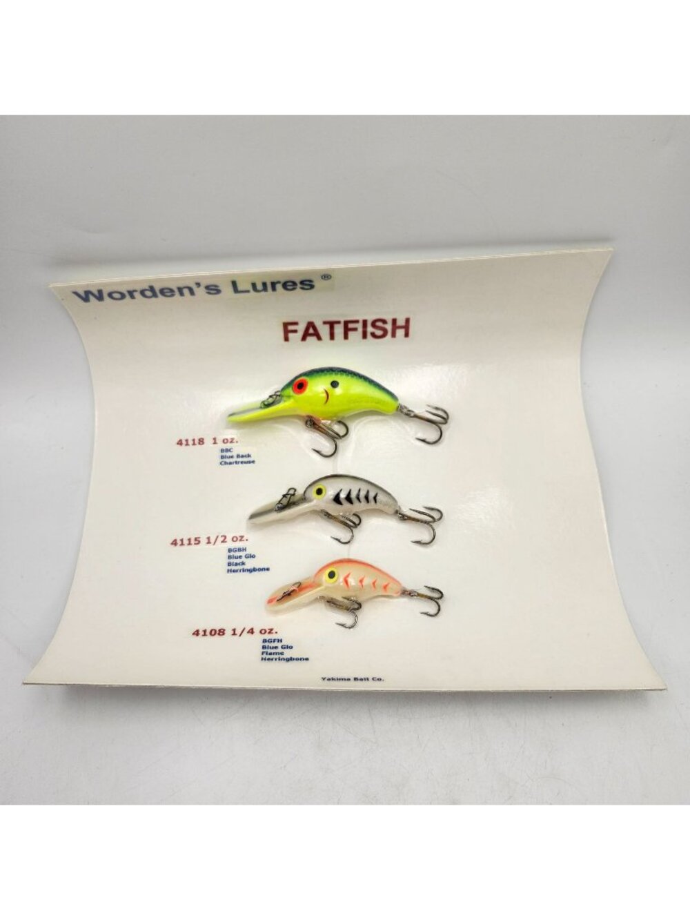 Yakima Wordens Lures Fatfish Fishing Show Display Card 3 Sizes Colors 548658